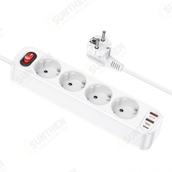 NS1 4000W 4 Outlets Power Strip Socket USB Charger With 4AC Outlet/20W USB-C PD/18W 2USB-A QC3.0 Output Fast Charging EU Plug For iPhone OnePlus