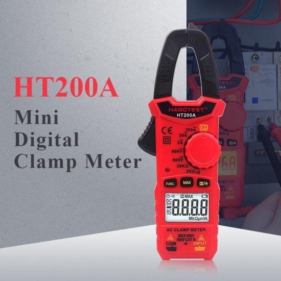 HT200A High Accuracy Mini Digital AC DC Clamp Meter Voltage Current Measurement Amper Clamp Meter
