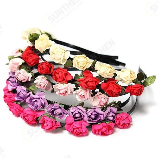 Boho Holiday Wedding Floral Rose Flower Garland Hair Head Hoop Band