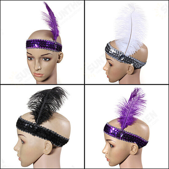 Feather Headbrand Flapper Sequin Costume Fancy Dress Hair Band