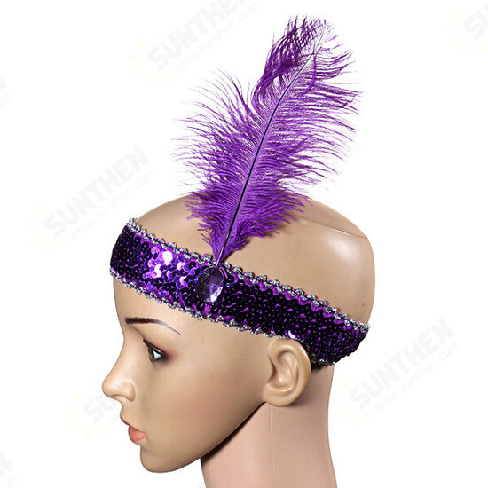 Feather Headbrand Flapper Sequin Costume Fancy Dress Hair Band