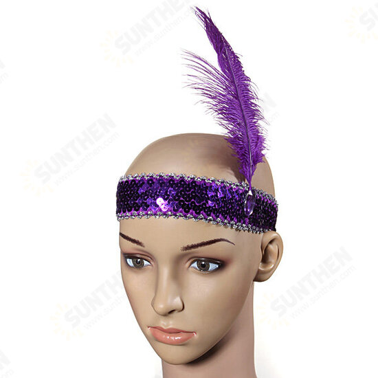 Feather Headbrand Flapper Sequin Costume Fancy Dress Hair Band