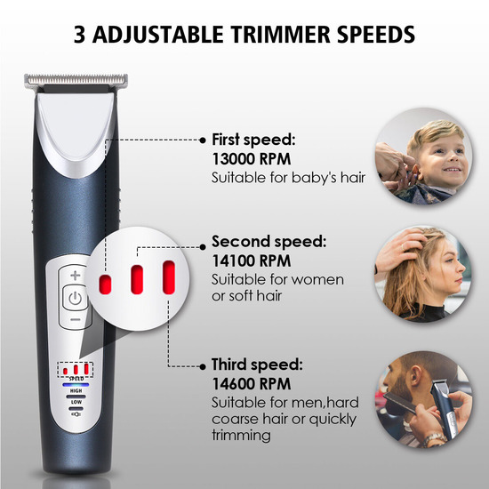 A96 Hair Clipper Waterproof Cordless Men's Trimmer with 3 Adjustable Speeds 4 Replacement Head Professional Haircut Kit