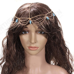 Lady Headdress Turquoise Stone Gold Headbrand Hair Cuff Chain Lady Headdress Turquoise Stone Gold Headbrand Hair Cuff Chain