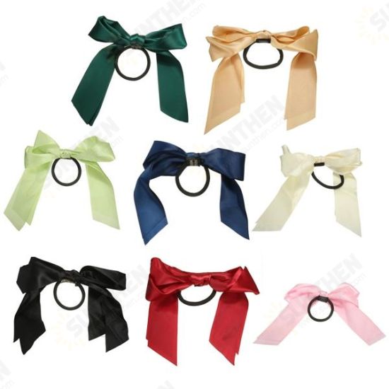 Multicolor Scrunchie Ponytail Holder Satin Ribbon Bow Bowknot Hair Band Rope