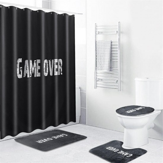 1/3/4PCS Black Waterproof Bathroom Shower Curtain Toilet Cover Mat Non-Slip Rug Set