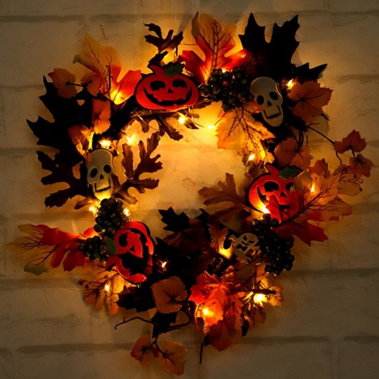 20LED Halloween Party Wreath Garland Light Home Wall Hanging Decorations Ornaments