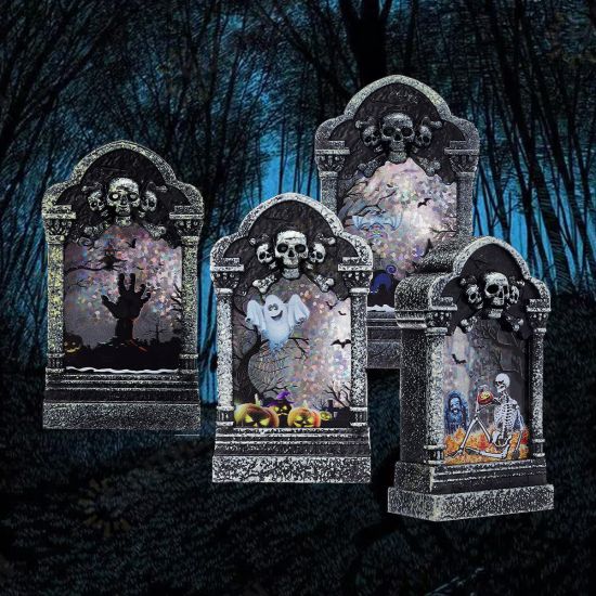 Halloween LED Light Lamp Skeleton Tombstone Castle Plastic Prop Party Gift Decor Table Lamp