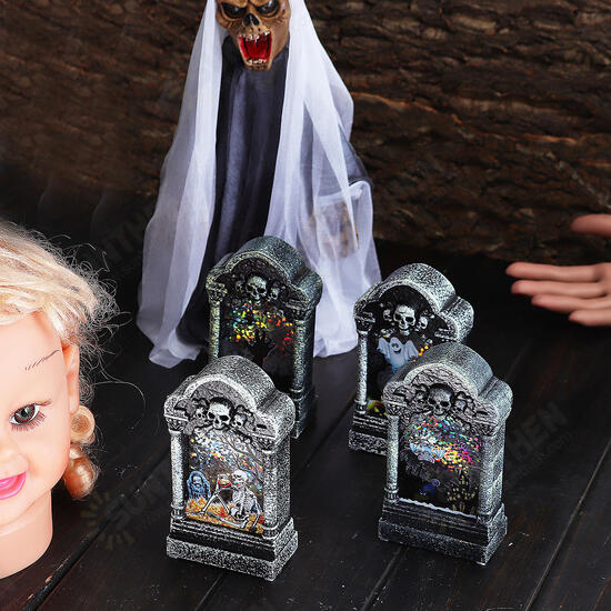 Halloween LED Light Lamp Skeleton Tombstone Castle Plastic Prop Party Gift Decor Table Lamp