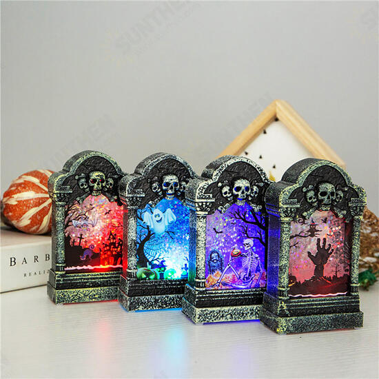 Halloween LED Light Lamp Skeleton Tombstone Castle Plastic Prop Party Gift Decor Table Lamp