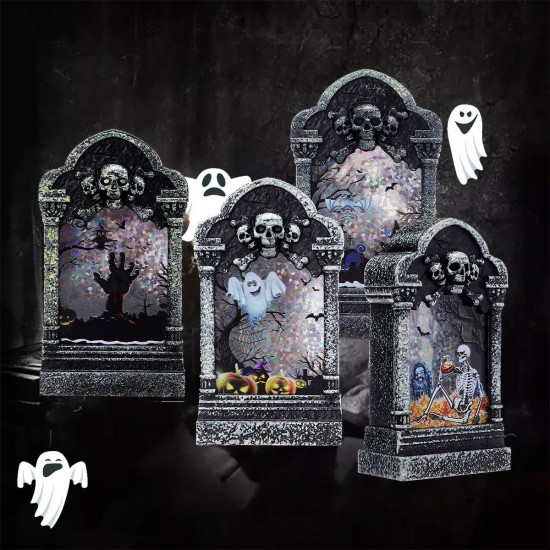 Halloween LED Light Lamp Skeleton Tombstone Castle Plastic Prop Party Gift Decor Table Lamp