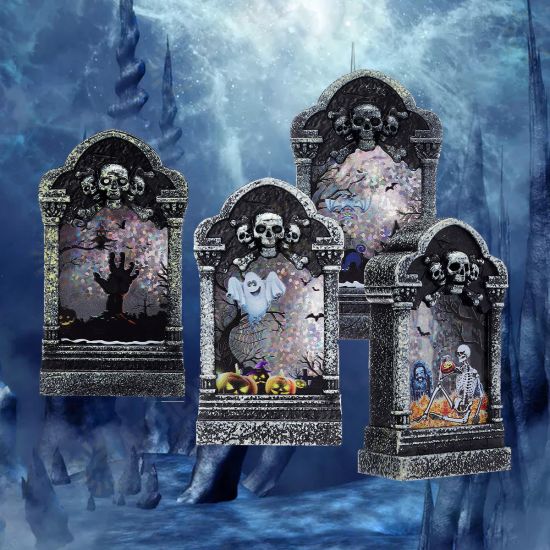 Halloween LED Light Lamp Skeleton Tombstone Castle Plastic Prop Party Gift Decor Table Lamp