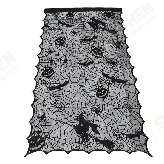 Halloween Lace Window Door Curtains Witch Pumpkins Bats Cloth Haunted House Decor