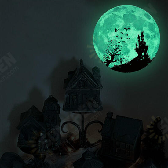 Halloween Moon Bat Glow In Dark Wall Sticker Luminous Removable Party Room Decorations