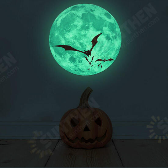 Halloween Moon Bat Glow In Dark Wall Sticker Luminous Removable Party Room Decorations