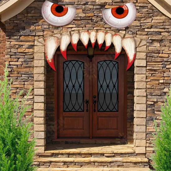 Halloween Scary Monster Face Devil with Eyes Teeth Cutouts Combination Sticker Window Gateway Door Car Sticker Decor