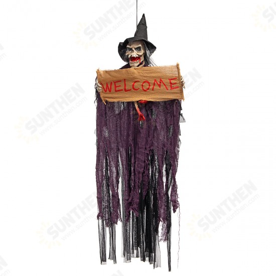 Halloween Tools Scary Welcome Sign Hanging Skeleton Voice Lights Eyes for Halloween Decorations