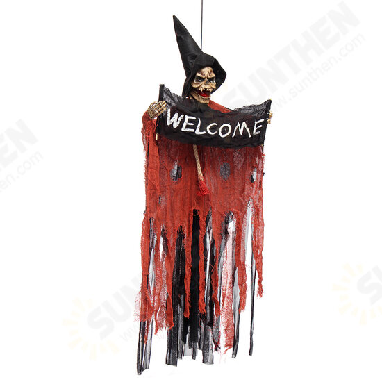 Halloween Tools Scary Welcome Sign Hanging Skeleton Voice Lights Eyes for Halloween Decorations