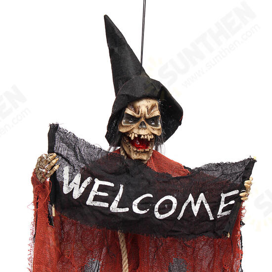 Halloween Tools Scary Welcome Sign Hanging Skeleton Voice Lights Eyes for Halloween Decorations