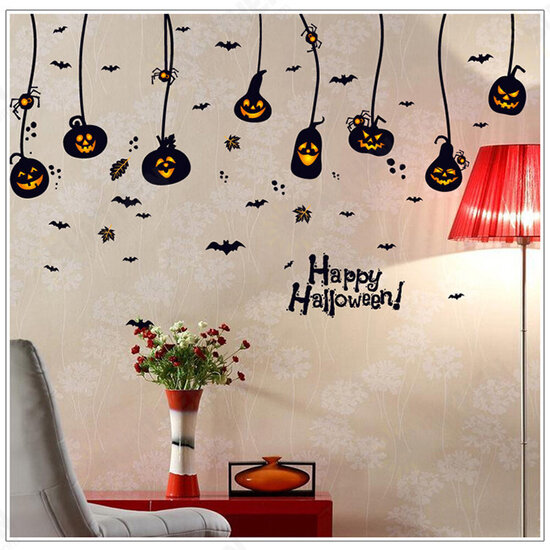 Halloween Waterproof PVC Wall Stickers Gothic Pumpkin Lantern Witch Pattern DIY Home Nursery Kid Room Decoration