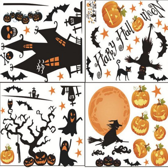Halloween Waterproof PVC Wall Stickers Gothic Pumpkin Lantern Witch Pattern DIY Home Nursery Kid Room Decoration