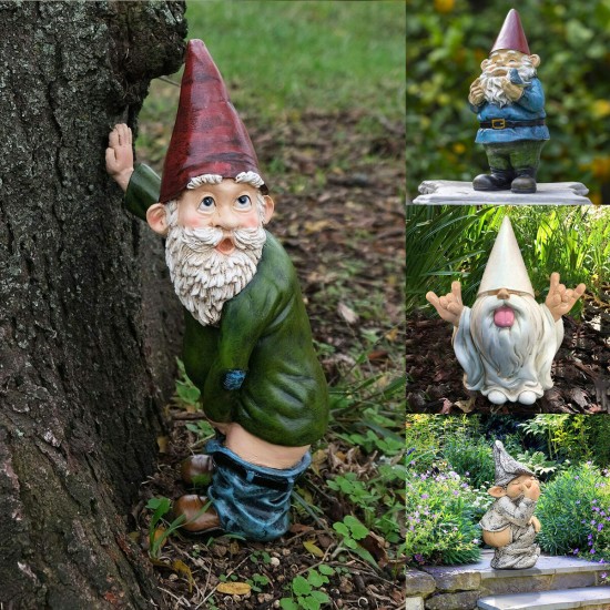 Resin Funny Naughty Garden Gnome for Lawn Indoor or Outdoor Decorations