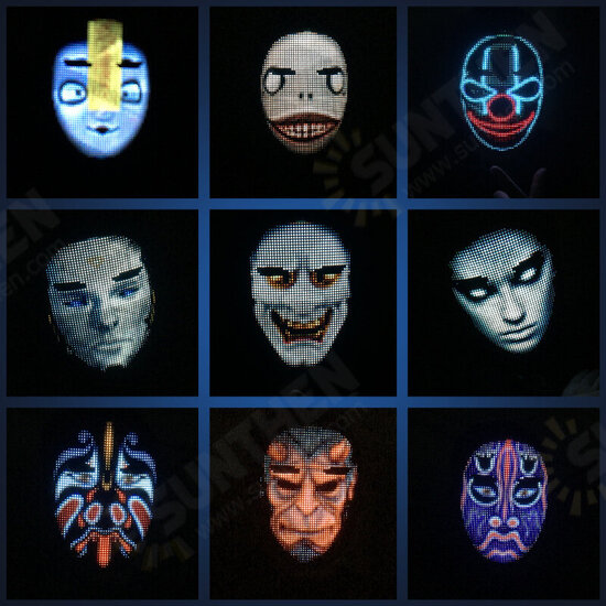 Smart Bluetooth LED DIY Mask Intelligent Face-Changing APP Control Full-Color LED Glowing DIY Shining Mask For Halloween Christmas