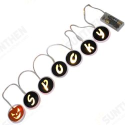 Wooden SPOOKY Alphabet Evil Pumpkin Pattern LED Light String Halloween Pendant Crafts For Home Party Decoration Wooden SPOOKY Alphabet Evil Pumpkin Pattern LED Light String Halloween Pendant Crafts For Home Party Decoration