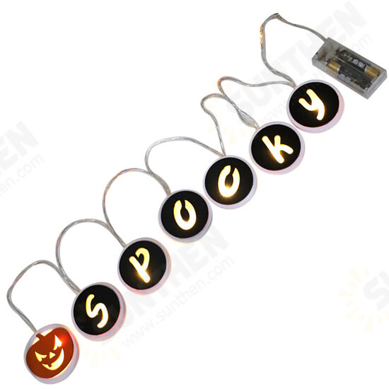 Wooden SPOOKY Alphabet Evil Pumpkin Pattern LED Light String Halloween Pendant Crafts For Home Party Decoration