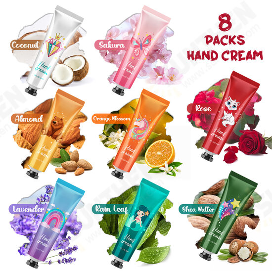 Hand Cream Gift Set 9 Pcs Travel Size Hand Lotion 30ml with Lip Balm Hand Cream for Dry Cracked Hands, Deeply Moisturizing Hand