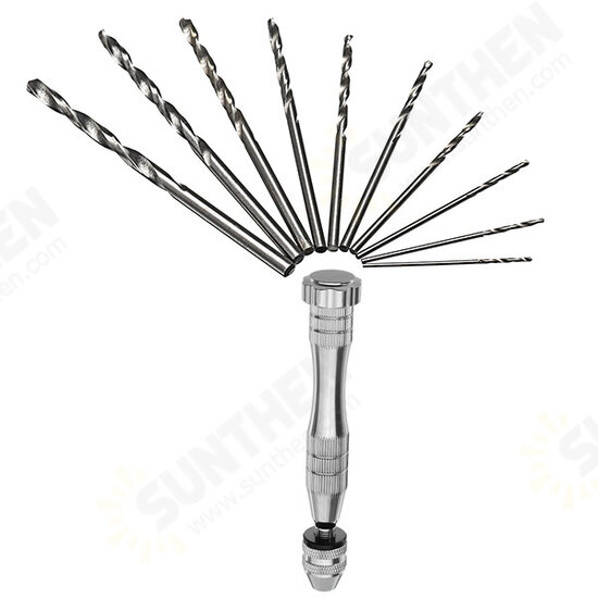 0.6-3.0mm Mini Hand Drill With 10pcs 0.8-3mm Twist Drill Bits Set Wood Bodhi Plastic Drilling Tool