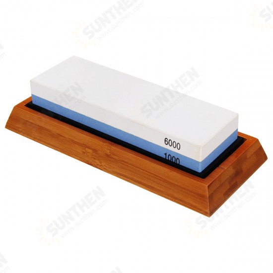 1000/6000 2 Side Grit Sharper Pebble Premium Whetstone Knife Sharpening Stone And NonSlip Bamboo Base Set