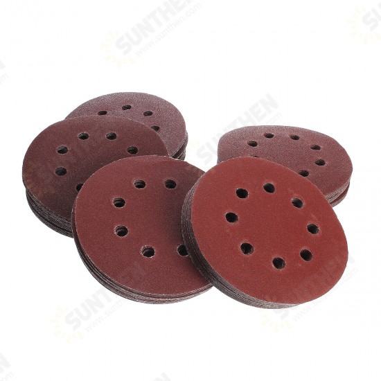 100Pcs 125mm 8 Holes Abrasive Sand Discs 60/80/100/120/240 Grit Sanding Papers