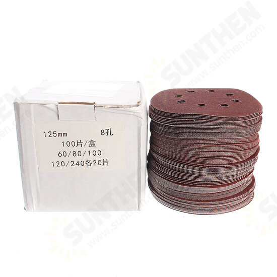 100Pcs 125mm 8 Holes Abrasive Sand Discs 60/80/100/120/240 Grit Sanding Papers