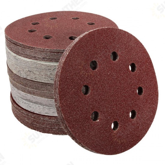 100pcs 125mm 8 Holes Abrasive Sand Discs 60-240 Grit Sanding Papers