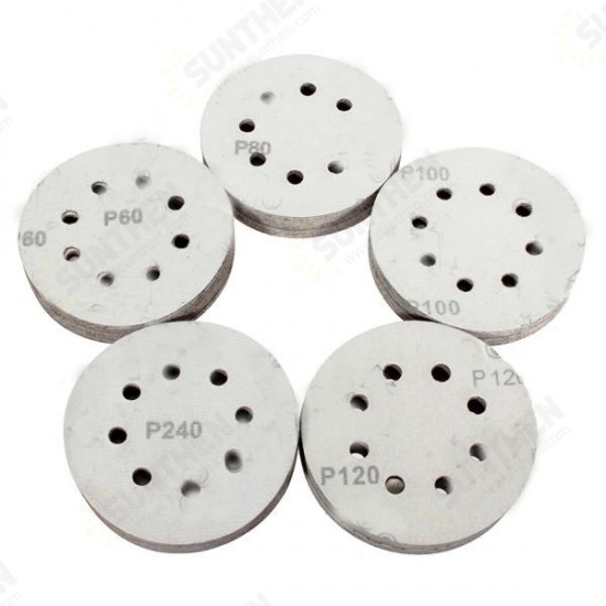 100pcs 125mm 8 Holes Abrasive Sand Discs 60-240 Grit Sanding Papers