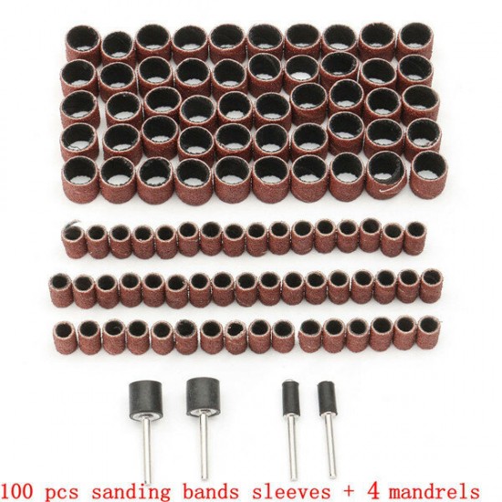 100pcs 1/4 1/2 Inch Sanding Sandpaper Sleeves with 4 Mandrels for Dremel Rotary Tool