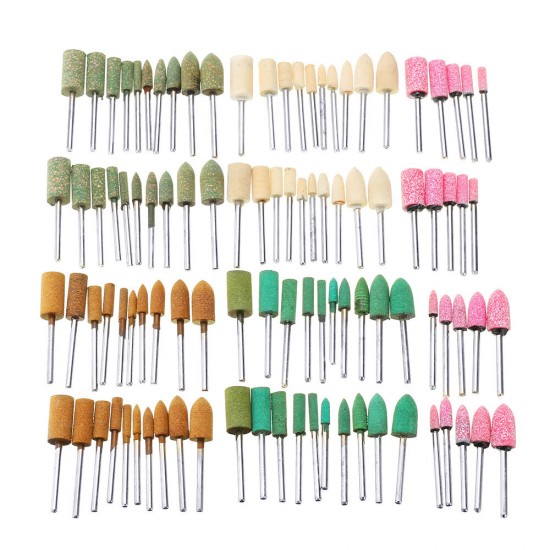 100pcs 5 Different Assorted Mounted Point Stone Rubber Grinding Head Polishing Wheel Wool Felt Dremel Drill Rotary Tool