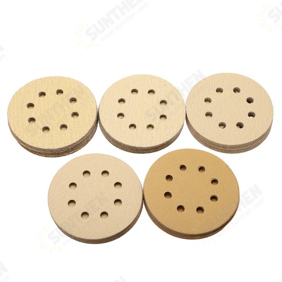 100pcs 5 Inch 60/80/120/150/240 Grit Sanding Discs 125mm 8 Holes Sandpaper Sanding Polishing Pad