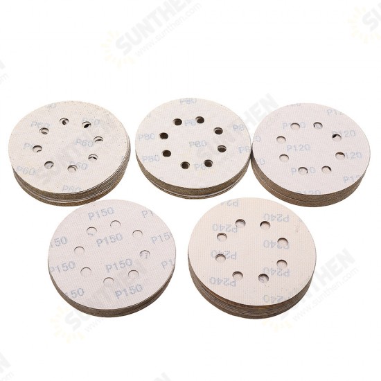 100pcs 5 Inch 60/80/120/150/240 Grit Sanding Discs 125mm 8 Holes Sandpaper Sanding Polishing Pad