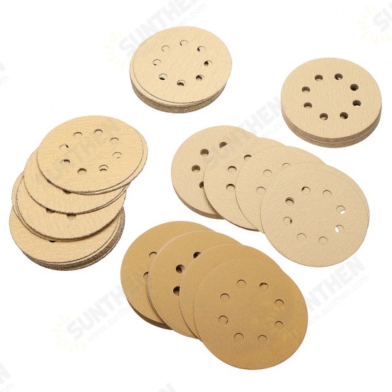 100pcs 5 Inch 60/80/120/150/240 Grit Sanding Discs 125mm 8 Holes Sandpaper Sanding Polishing Pad