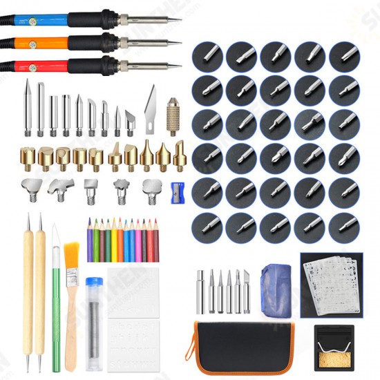 101Pcs 60W Wood Burning Woodworking Pen Set Electric Soldering Iron Burner Tools Kit