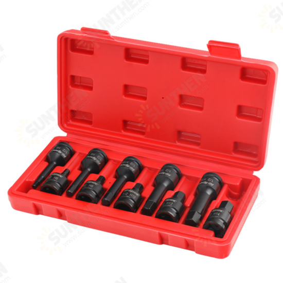 10pcs 1/2 Inch DR Impact Spline Bit Socket Hex Socket Bits for Pneumatic Manual Wrench