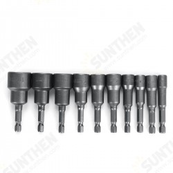 10pcs 1/4 Inch 6-19mm Magnetic Nut Driver Socket Set Metric Impact Drill Bits