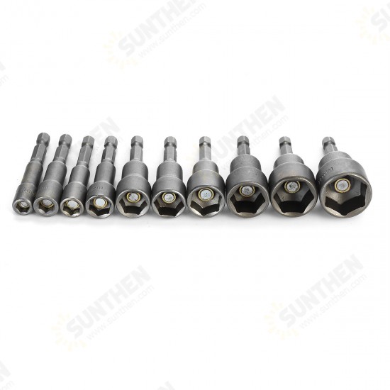 10pcs 1/4 Inch 6-19mm Magnetic Nut Driver Socket Set Metric Impact Drill Bits