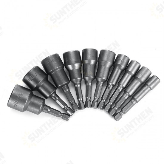 10pcs 1/4 Inch 6-19mm Magnetic Nut Driver Socket Set Metric Impact Drill Bits