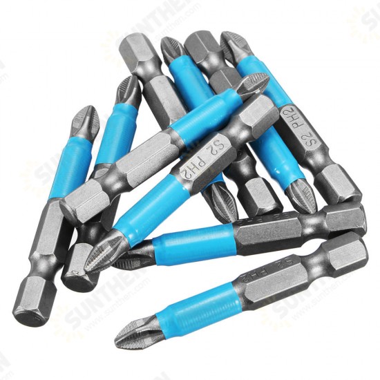 10pcs 1/4 Inch Hex Shank Anti Slip PH2 Phillips Magnetic Impact Screwdriver Drill Bits