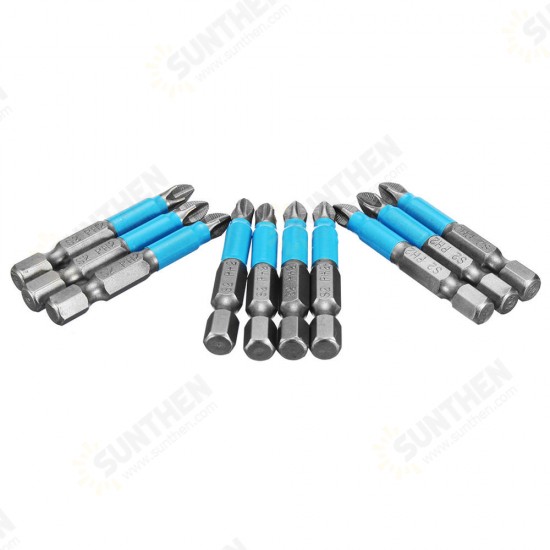 10pcs 1/4 Inch Hex Shank Anti Slip PH2 Phillips Magnetic Impact Screwdriver Drill Bits