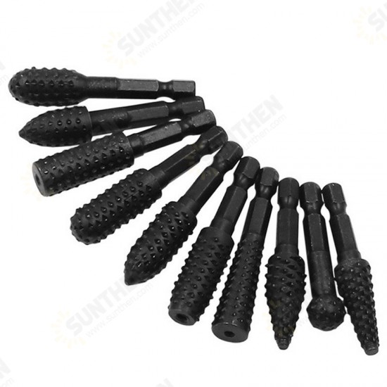 10pcs 1/4 Inch Shank Woodworking Twist Drill Bits Wood Carving File Drill Bits Woodworking Rasp Chisel