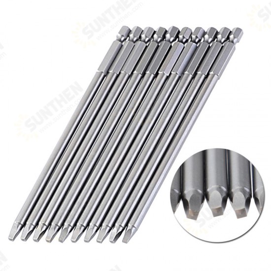 10pcs 150mm SQ2 Square Driver Bit Screwdriver Bits Set S2 Steel 1/4 Inch Hex Shank Magnetic For Pocket Hole Jig Woodworking Tool